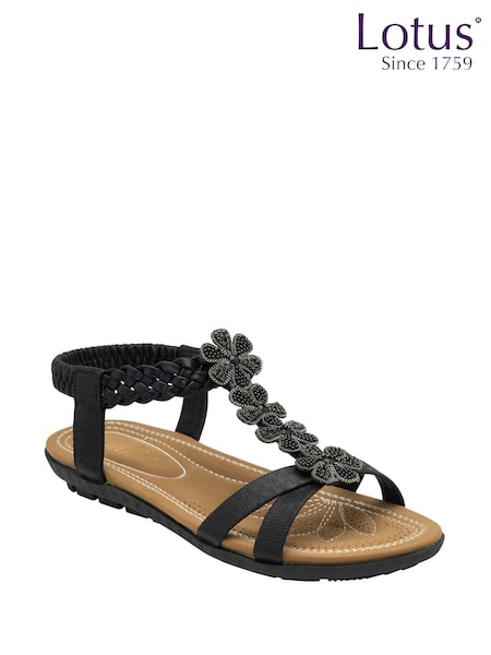 Negru - Lotus Pantofi cu talpa plată Casual Sandale (F04645) | 335 LEI