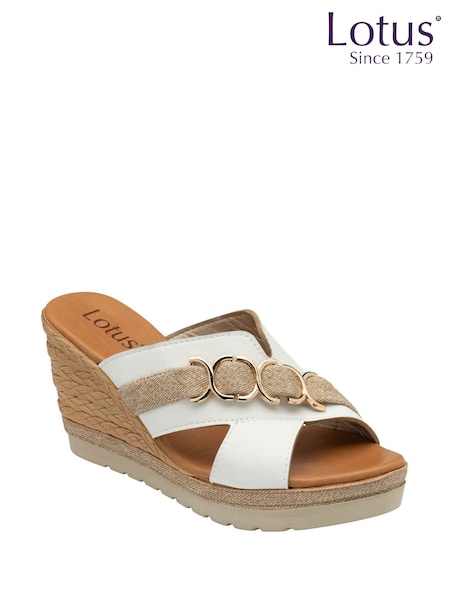 Lotus White High Wedge Mule Sandals (F04649) | ₪226