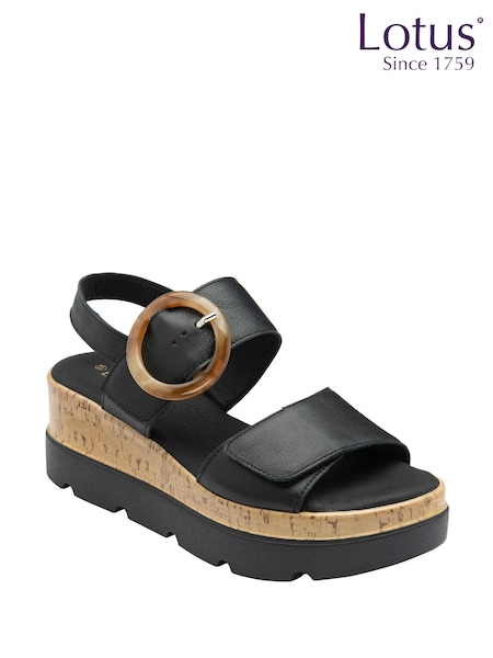 Lotus Black Wedges Platform Sandals (F04653) | ₪302