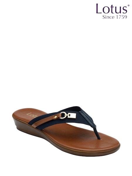 Lotus Blue Low Wedge Toe Thong Sandals (F04659) | $72