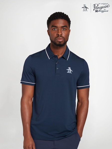 Original Penguin Golf Oversized Blue Heritage Piped Logo Polo Shirt (F04678) | ‏302‏₪