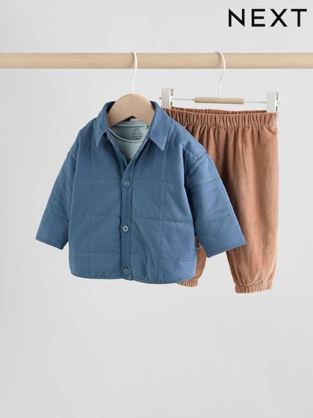 Blue Dino Baby Shacket Top and Trousers 3 Piece Set (0mths-2yrs) (F04704) | AED152 - AED163