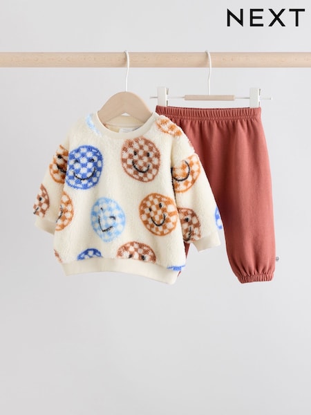 Blue Checkerboard Faces Baby Fleece Top and Joggers Set (0mths-2yrs) (F04713) | AED71 - AED76