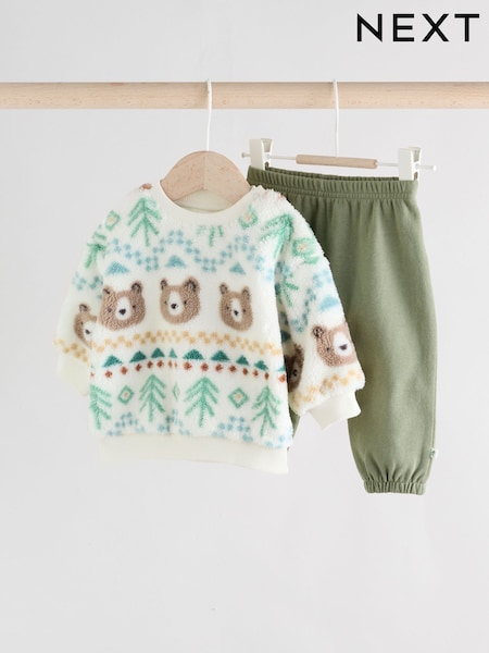Green Bear Fairisle Baby Fleece Top and Joggers Set (0mths-2yrs) (F04722) | AED71 - AED76
