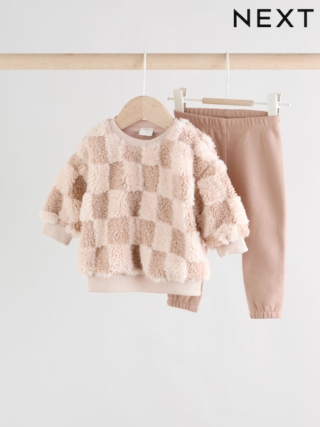Neutral Checkerboard Baby Fleece Top and Joggers Set (0mths-2yrs) (F04725) | €23 - €24