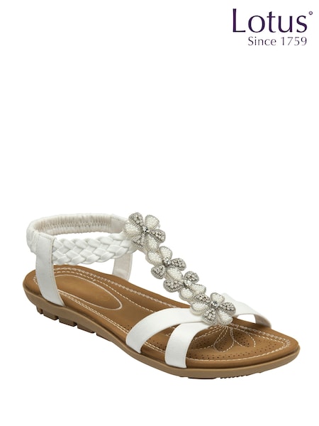 Alb - Lotus Pantofi cu talpa plată Casual Sandale (F04734) | 335 LEI