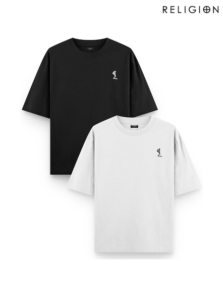 Religion Black Oversized 100% Cotton Heavy Block T-Shirts 2 Pack (F04758) | €79