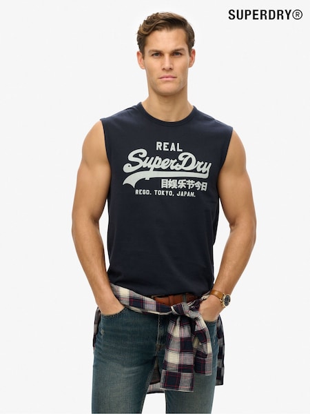 Navy Superdry Vintage Logo Kiss Print Relaxed Vest Top (F04773) | AZN 63