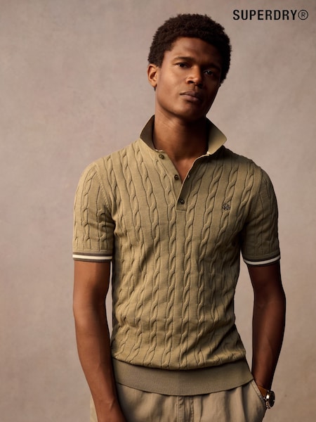 Superdry Green Superdry Knitted Texture Short Sleeve Relaxed Polo Shirt (F04774) | $77