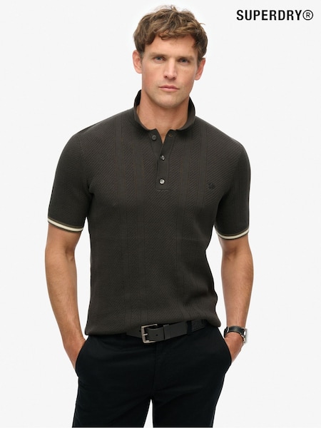 Superdry Black Superdry Knitted Texture Short Sleeve Relaxed Polo Shirt (F04775) | 223 QAR