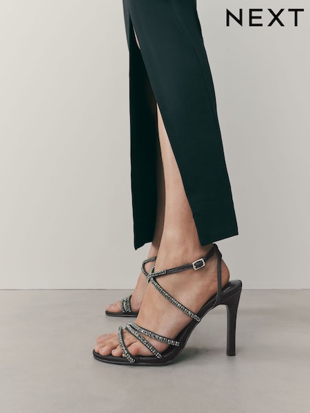 Negro - Forever Comfort® Jewelled Satin Strappy Heeled Sandals (F04778) | 58 €