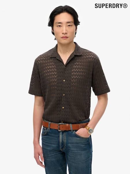 Superdry Black Knitted Texture Relaxed Short Sleeve Shirt (F04787) | AZN 113
