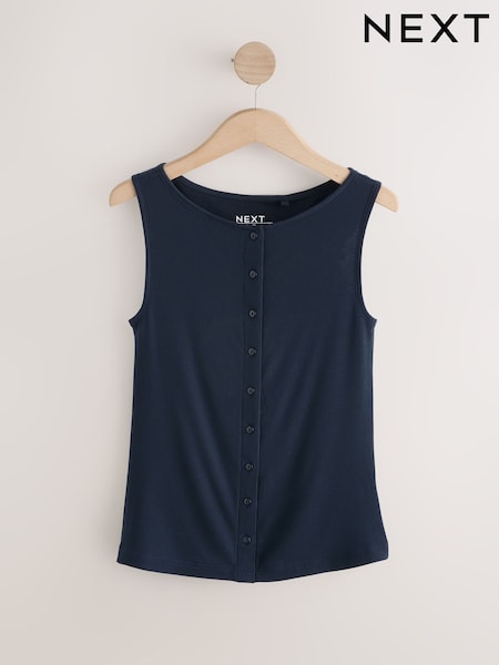 Inky Navy Soft Touch Ribbed Sleeveless Button Through Cardigan Containing TENCEL™ Lyocell (F04794) | €21.50