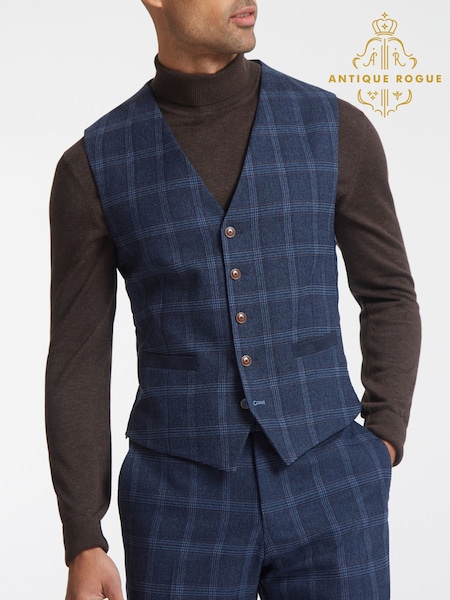Antique Rogue Blue Hart Tweed Waistcoat (F04876) | €120