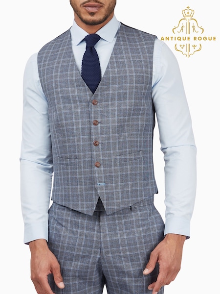 Antique Rogue Blue Letso Check Waistcoat (F04878) | €118