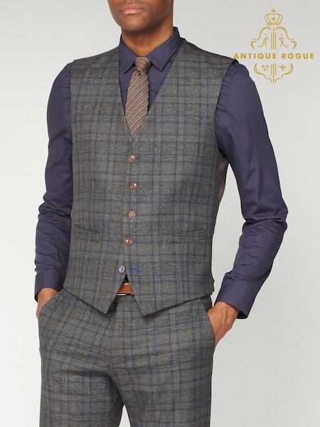 Antique Rogue Grey Overcheck Waistcoat (F04916) | €118