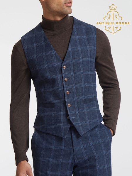 Antique Rogue Blue Hart Tweed Waistcoat (F04932) | AED518