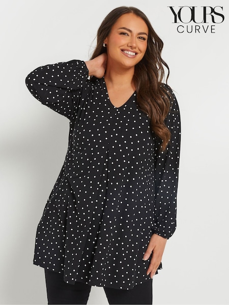 Yours Curve Black Pleated Front Swing Top (F04933) | €35