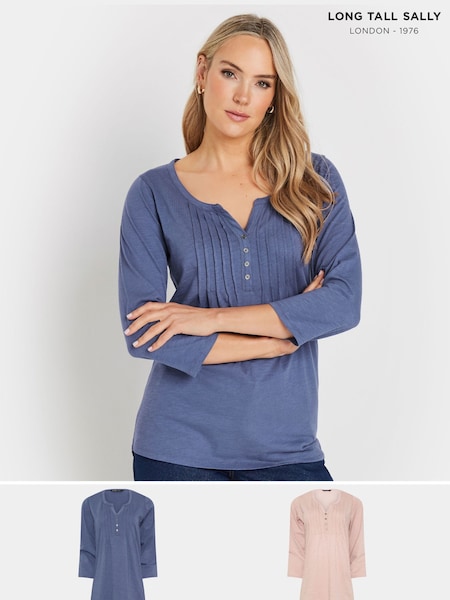 Long Tall Sally Pintuck Henley 100% Cotton Tops 2 Pack (F04942) | 55 €