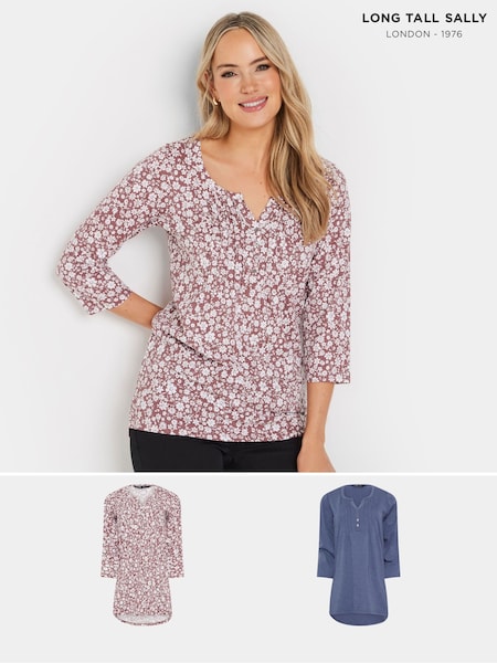 Long Tall Sally Pintuck Henley 100% Cotton Tops 2 Pack (F04945) | 55 €