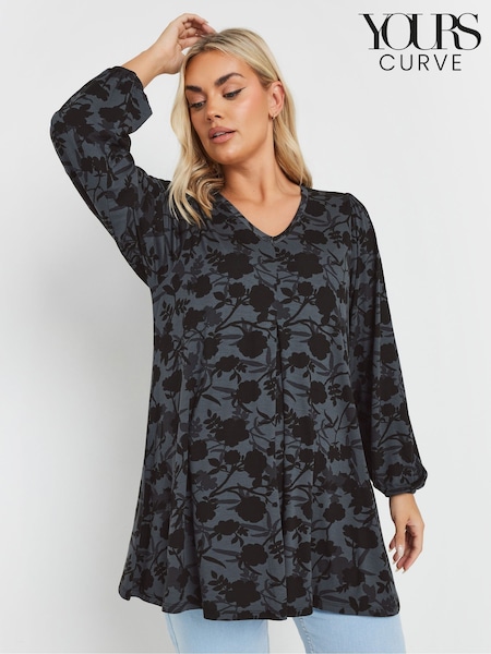 Yours Curve Grey Pleated Front Swing Top (F04947) | €41