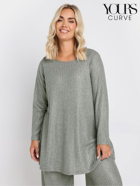 Yours Curve Grey Ribbed Foil Top (F04953) | €34