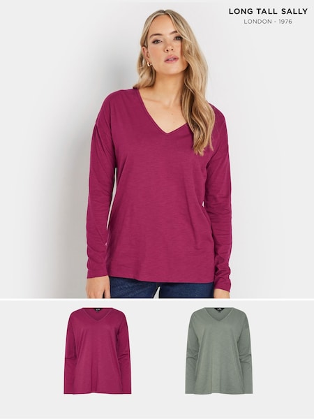 Rosa/gris - Long Tall Sally Sold V-Neck 100% Cotton T-Shirts 2 Pack (F04962) | 33 €