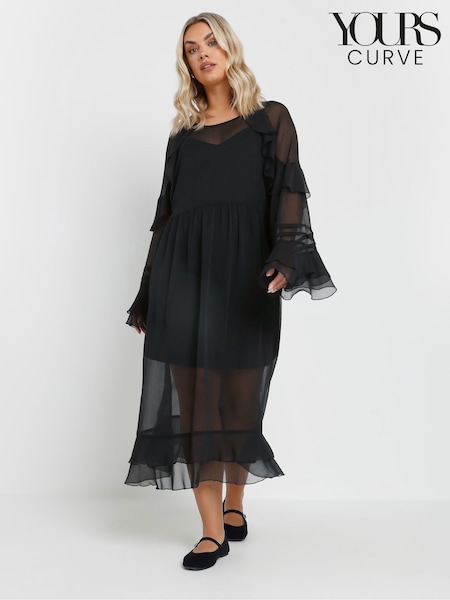 Yours Curve Black Ruffle Boho Dress (F04967) | €56