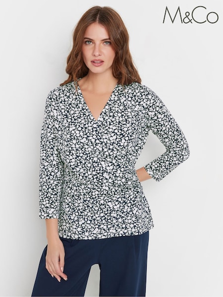 Azul - M&Co 3/4 Sleeve Wrap Top (F04974) | 33 €