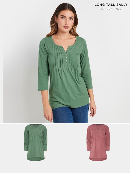 Rosa - Long Tall Sally Pintuck Henley 100% Cotton Tops 2 Pack (F04979) | 55 €