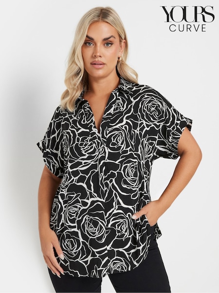 Yours Curve Black Collar Pleated Front Short Sleeve Blouse (F04989) | €36