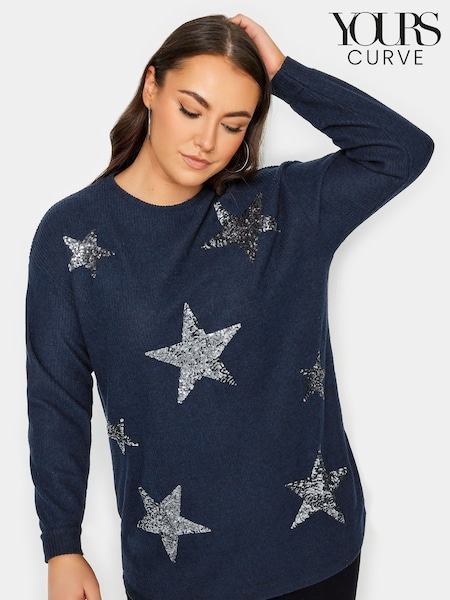 Yours Curve Blue Star Embellished Sweatshirt (F04992) | €49