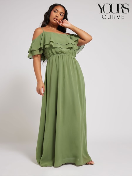 Yours Curve Green London Plain Cold Shoulder Dress (F04995) | 361 QAR