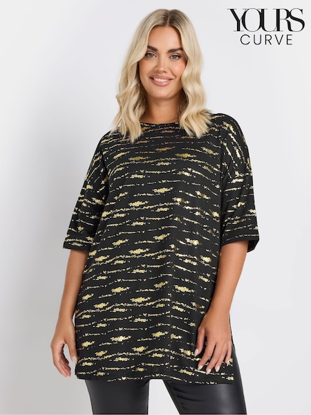 Yours Curve Black/Gold Textured Foil Top (F04999) | R$ 265