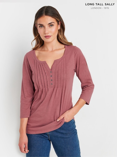 Long Tall Sally Pink Pintuck Henley 100% Cotton Top (F05007) | 114 QAR