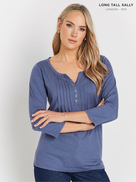 Long Tall Sally Blue Pintuck Henley 100% Cotton Top (F05011) | 1,382 UAH