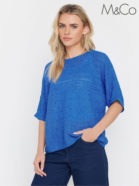 M&Co Blue Petite Slash Neck Short Sleeve Jumper (F05019) | $52