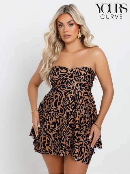 Yours Curve Leopard Print Twist Hanky Hem Tankini (F05024) | €52