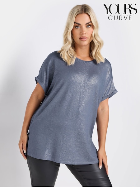 Yours Curve Blue Foil Shimmer Top (F05030) | €39
