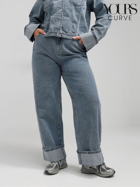 Yours Curve Blue Limited Fold Over Jeans (F05044) | €53
