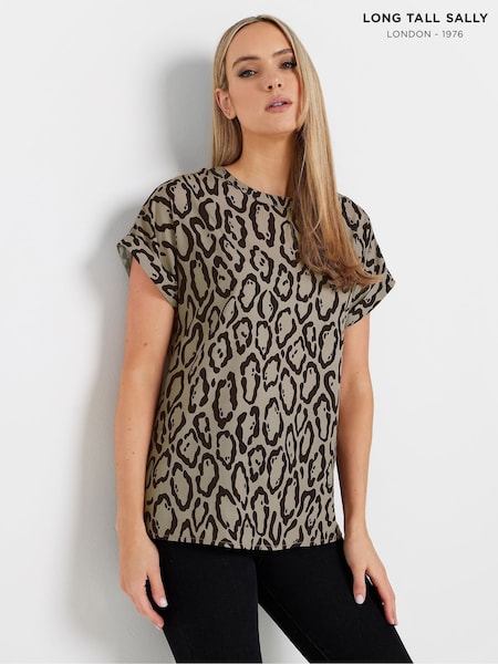 Long Tall Sally Leopard Grown On Sleeve T-Shirt (F05046) | €41