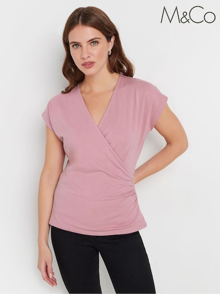Vaaleanpunainen - M&Co Lyhyt hiha Wrap Top (F05056) | €32