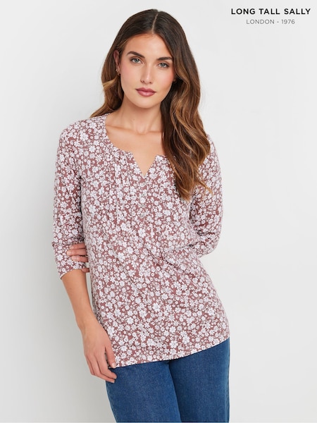 Long Tall Sally Pink Pintuck Henley Top (F05060) | $40