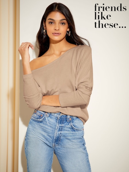 Friends Like These Soft Cosy Jersey Slash Neck Long Sleeve Tunic Top (F05064) | 102 LEI
