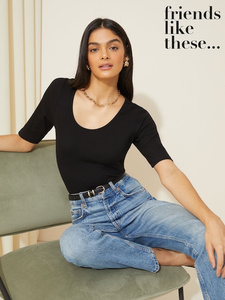 Friends Like These Short Sleeve Jersey Ribbed Scoop Neck Bodysuit (F05075) | €21
