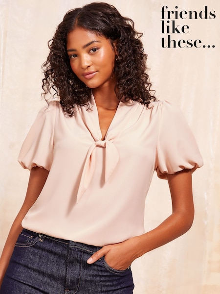 Friends Like These Short Sleeve Bow Front Crepe Blouse (F05086) | ‏84 د.إ.‏