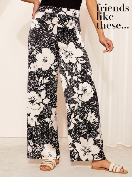 Friends Like These Floral Printed Polka Dot Satin Wide Leg Trousers (F05087) | €40