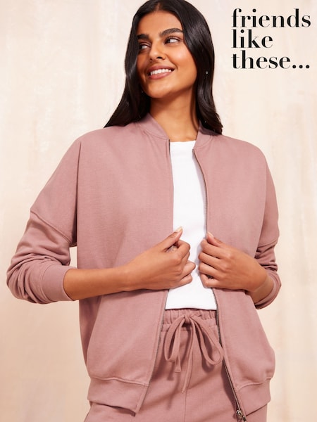 Friends Like These Pink Jersey Zip Front Bomber Jacket (F05099) | €24