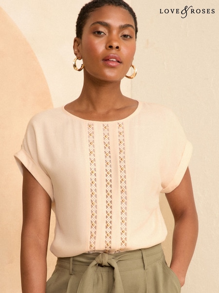 Love & Roses Natural Roll Sleeve T-Shirt (F05100) | €48