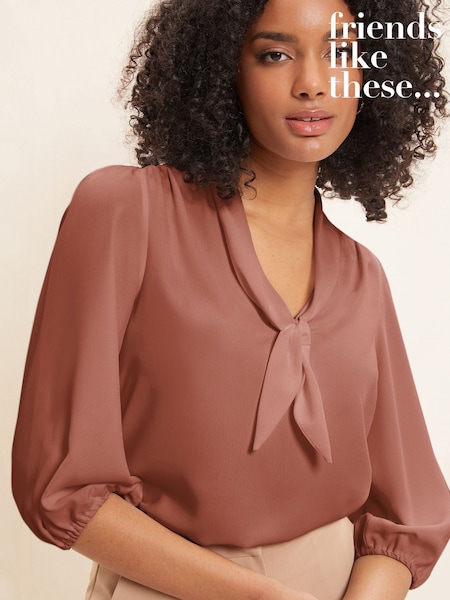 Friends Like These Pink V-Neck Bow Front 3/4 Sleeve Blouse (F05104) | 74 QAR